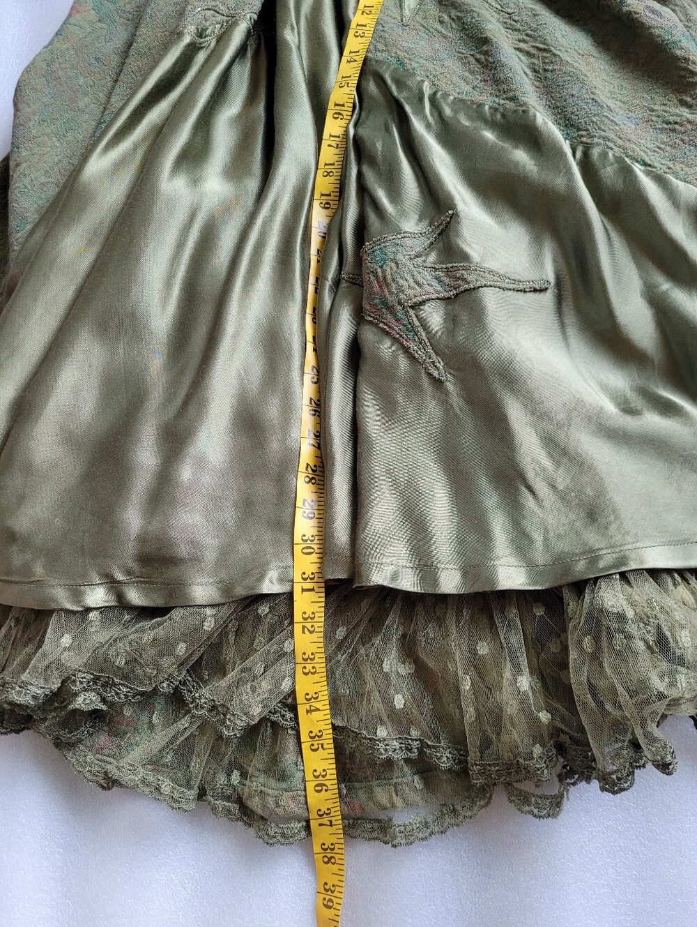 Whimsigoth Patchwork Jacquard Satin Maxi Skirt Ren Fair Medieval Lace Hem Small - Picture 14 of 16
